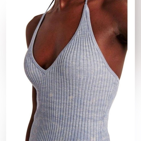 Abercrombie & Fitch Elevated Knit Halter Mini Dress  Blue Pattern M new - Picture 6 of 13